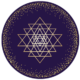 A picture of the sri yantra in gold on a purple background.